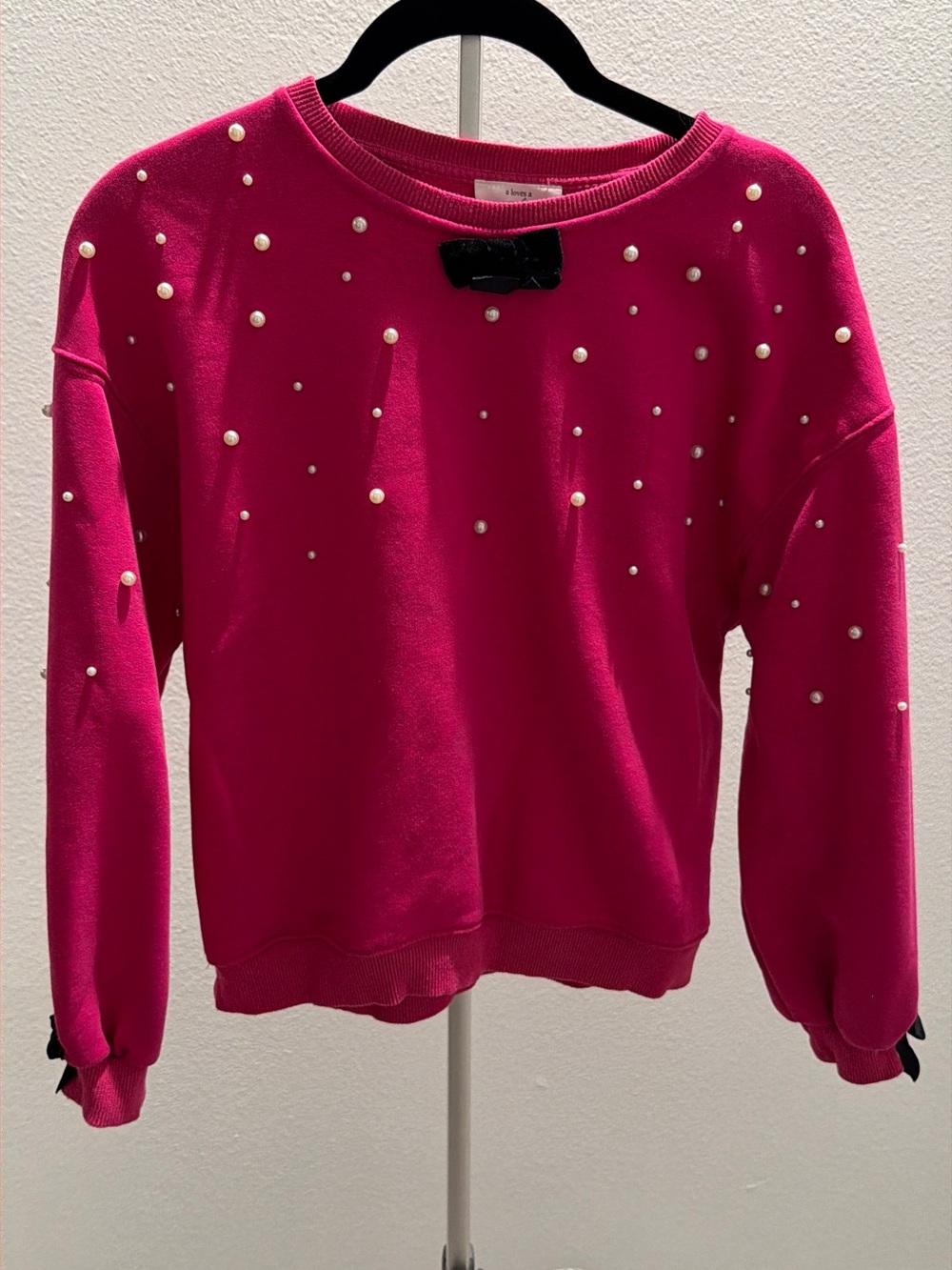 Girls' Pearl-Embellished Fuchsia Sweater Top